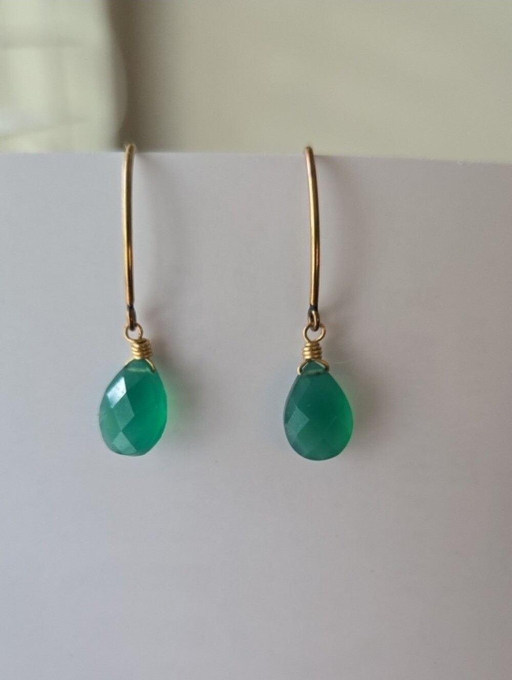 Emerald Green Onyx Earrings 14KT Gold Filled